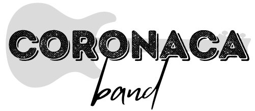 a gray guitar silhouette with the words CORONACA band over it